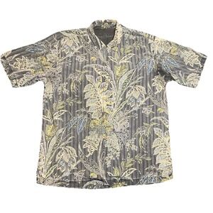 Tommy Bahama Hawaiian Shirt Men L Multicolor Gray Silk Tropical Floral Button-Up